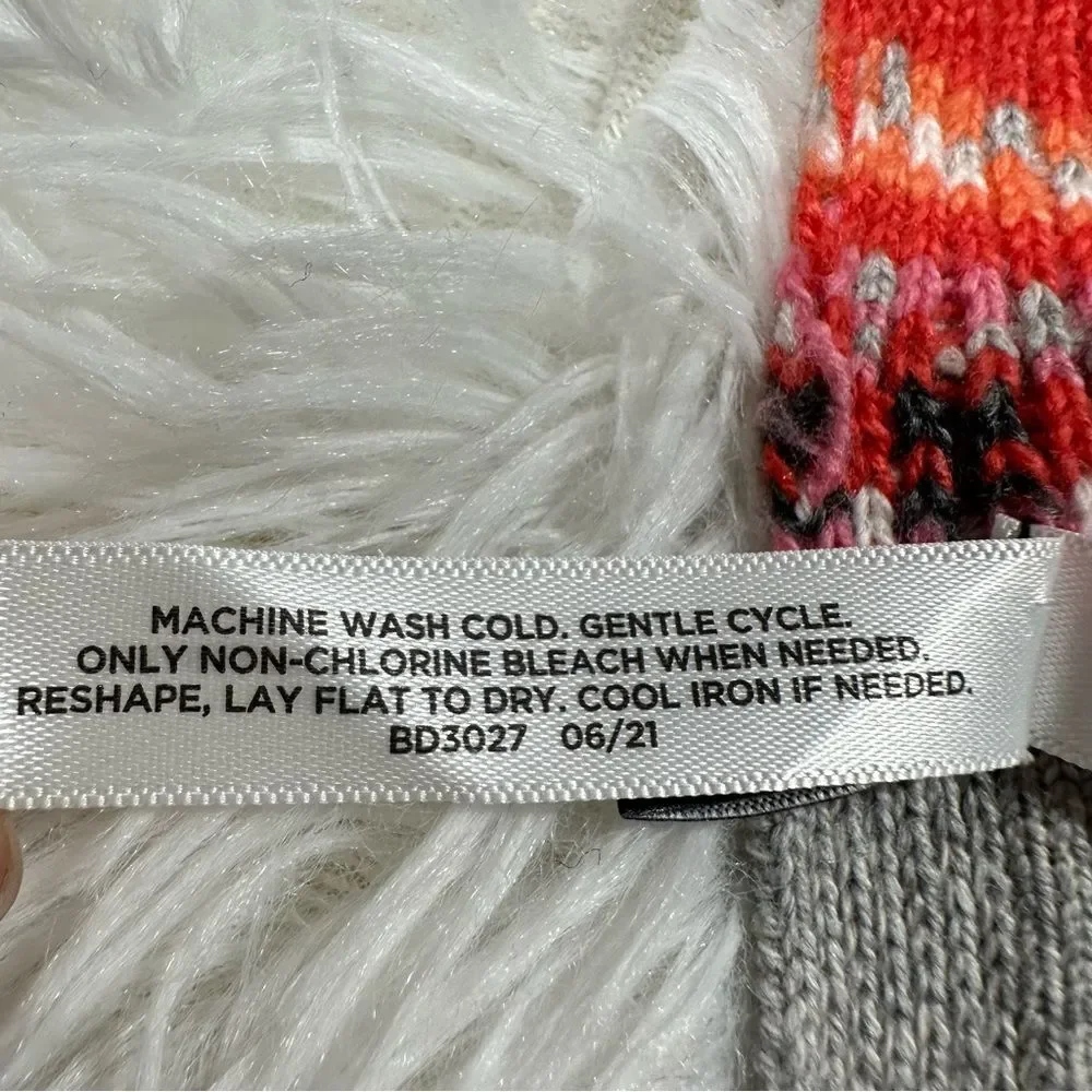 Talbots Modern Fair Isle Scarf Pink Gray MultiColor Knit Winter Warm Soft Cozy